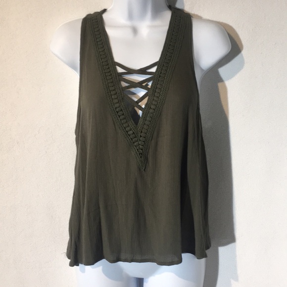 Chloe & Katie Tops - Olive green cross front tank top